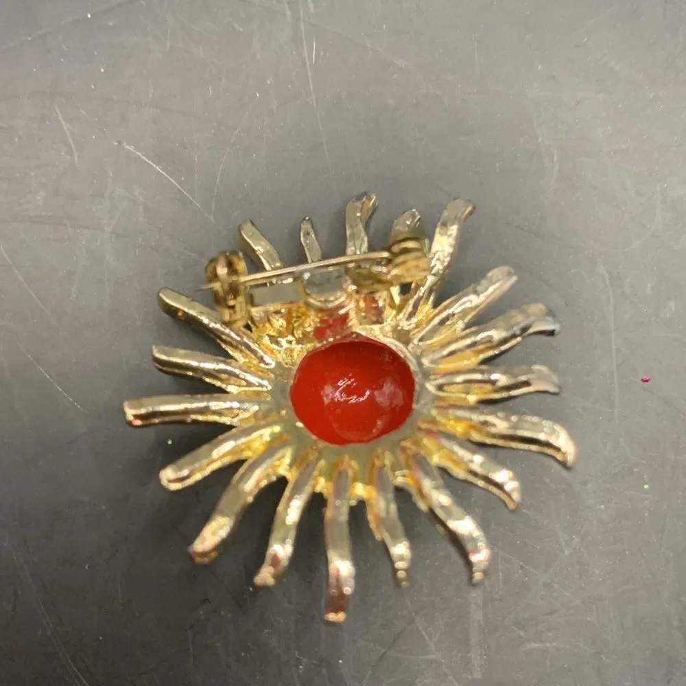 Vintage Sun with Red center Brooch